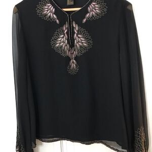 Vintage Black Silk Mssioni Beaded Embroidered lined top L